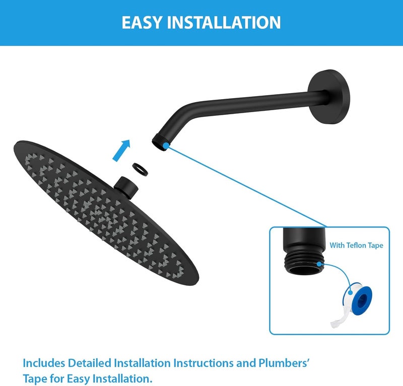 Lordear Black Shower Arm 8 Inch T304 Stainless Steel Shower Head Extension Arm, Long Shower Extender Arm with Flange,Shower Head Pipe - Image 4